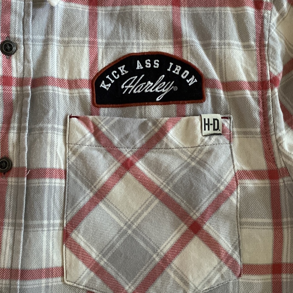 Harley Davidson Multi-Patch Plaid Short Sleeve Bu… - image 7